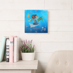 Personalised Mermaid Square Wall Clock
