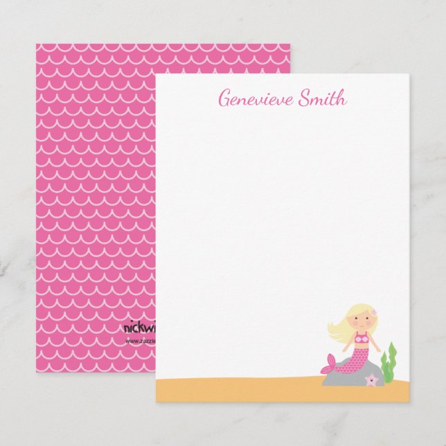 Personalised Mermaid Stationery | Blonde Pink Invitation (Front/Back)