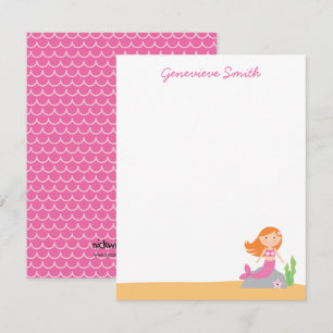 Personalised Mermaid Stationery   Red Hair   Pink Invitation
