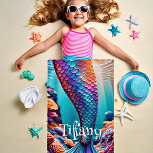 Personalised mermaid tail beach towel