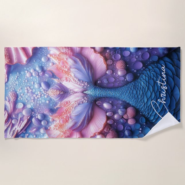 Personalised Mermaid Tail Custom Name  Beach Towel (Front)