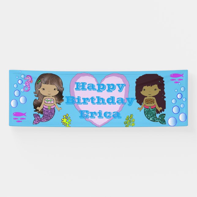 Personalised Mermaid Themed Happy Birthday Banner (Horizontal)