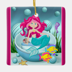 Personalised Mermaid Under the Sea Beach Christmas Ceramic Ornament