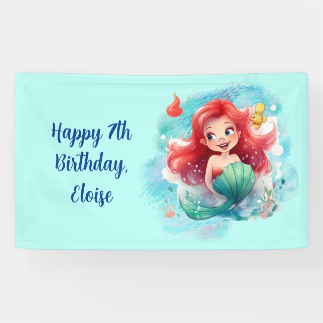 Personalised Mermaid Under the Sea Birthday Banner (Horizontal)