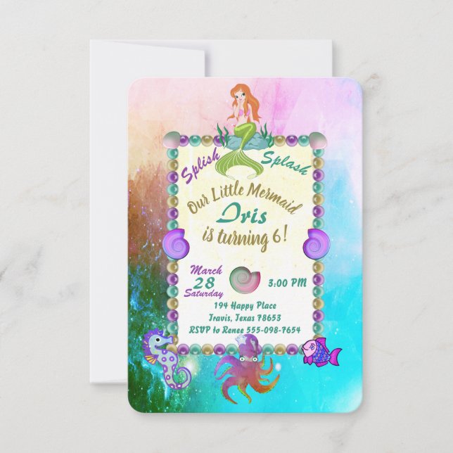 Personalised Mermaid Under the Sea Birthday Invite (Front)