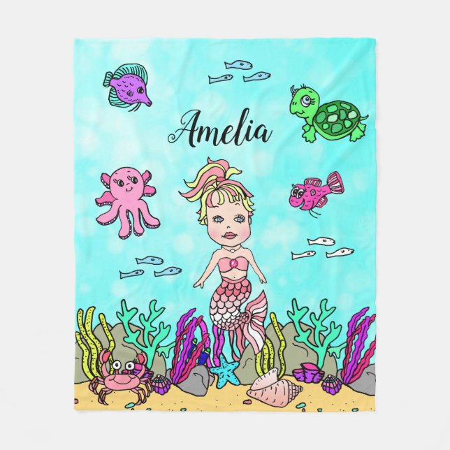 Personalised Mermaid Under the Sea Blanket (Front)