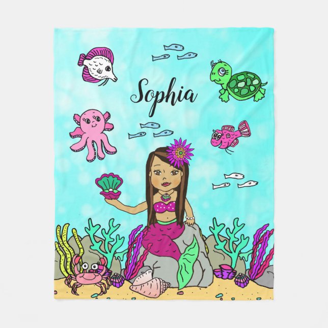 Personalised Mermaid Under the Sea Blanket (Front)