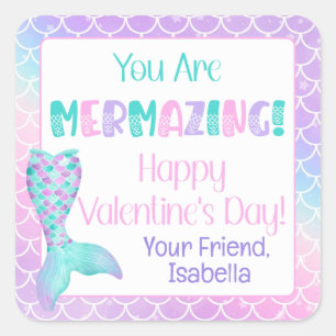 Personalised Mermaid Valentine's Day Square Sticker