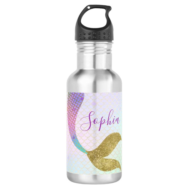 Personalised Mermaid Water Bottle Mermaid Tail (Front)