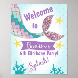 Personalised Mermaid Welcome Birthday Party Poster