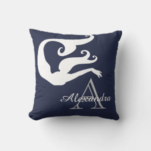 Personalised Mermaid White Navy blue monogrammed Cushion