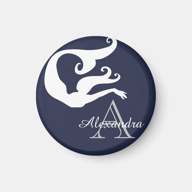 Personalised Mermaid White Navy blue monogrammed  Magnet (Front)