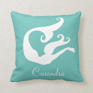 Personalised Mermaid White Teal blue monogrammed Cushion