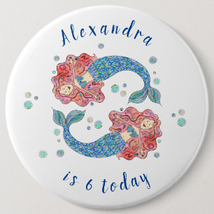 Personalised Mermaids Birthday Age Button Badge