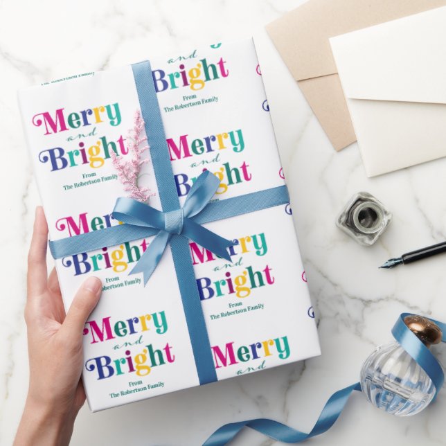 Personalised Merry and Bright Christmas Holiday Wrapping Paper (Gifting)