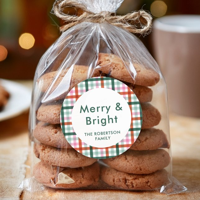 Personalised Merry and Bright Christmas Sticker (Round Stickers available in 1.5 or 3 inches. Choose your size before checkout.)