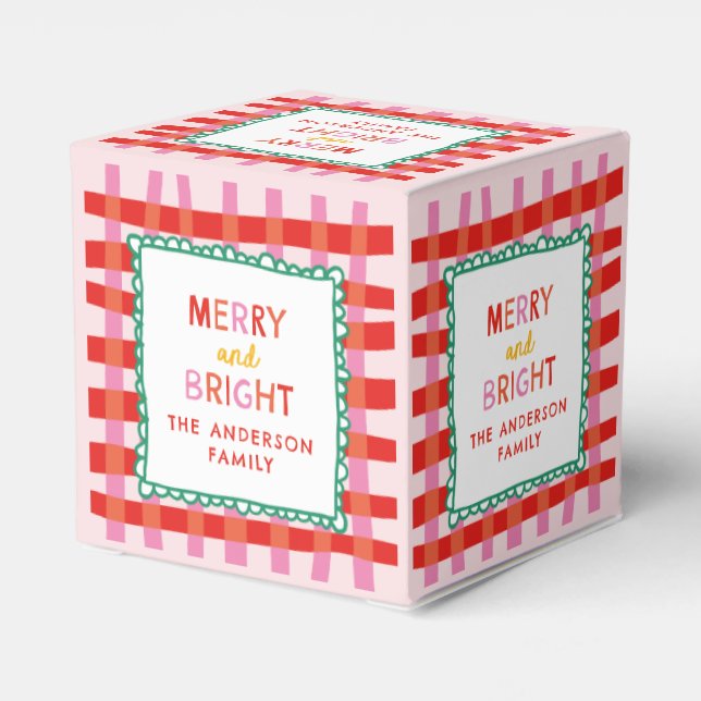 Personalised Merry and Bright Red Chequered Favour Box (Back Side)