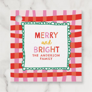Personalised Merry and Bright Red Chequered  Favour Tags