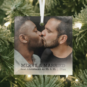Personalised Merry And Married Christmas Glass Tree Decoration