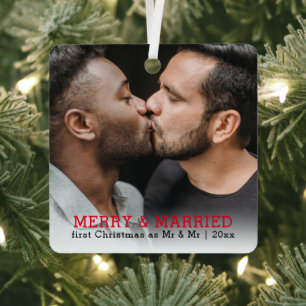 Personalised Merry And Married Christmas Metal Tree Decoration