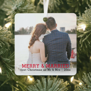 Personalised Merry And Married Christmas Metal Tree Decoration
