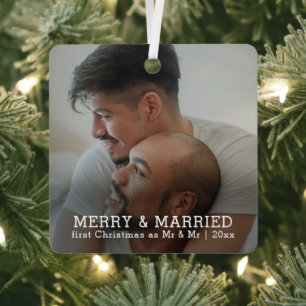 Personalised Merry And Married Christmas Metal Tree Decoration