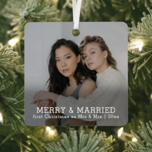 Personalised Merry And Married Christmas Metal Tree Decoration