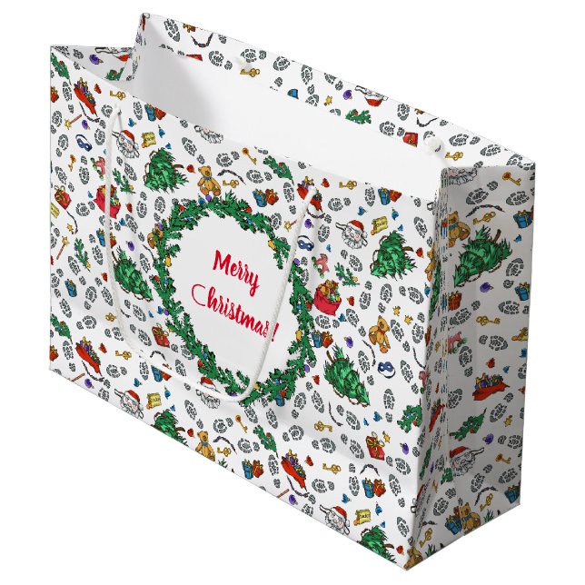 Personalised Merry Bad Santa Holiday Pattern Large Gift Bag (Front Angled)