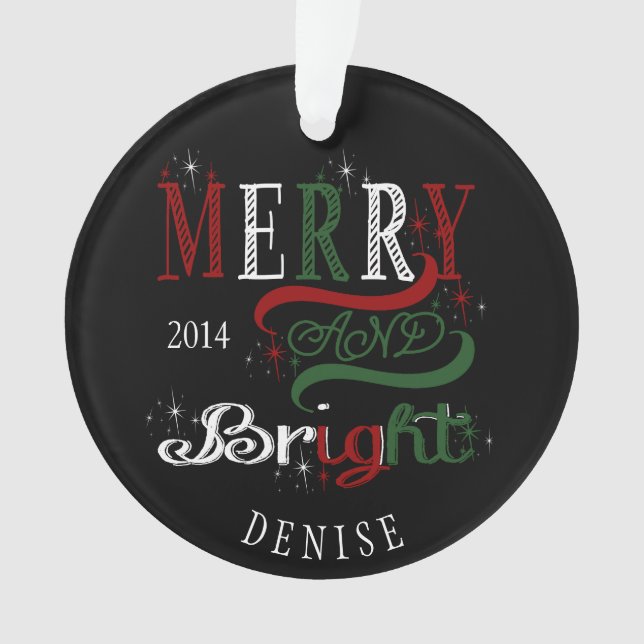Personalised Merry & Bright Christmas Ornament (Front)