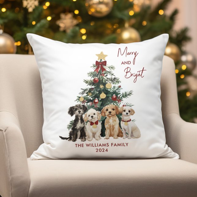 Personalised Merry & Bright Dogs Christmas Cushion (Creator Uploaded)