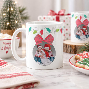 Personalised Merry & Bright Ornament Photo Coffee Mug