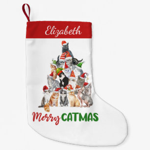 Personalised Merry Catmus Funny Cat Christmas  Small Christmas Stocking