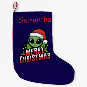 Personalised Merry Christmas Alien Small Christmas Stocking