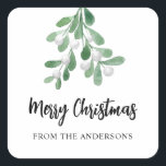 Personalised Merry Christmas Berries And Leaves Square Sticker<br><div class="desc">This stylish Christmas Sticker is decorated with watercolor mistletoe leaves and berries.
Easily customisable.
As we create our artwork you won't find this exact image from other designers.
Original Watercolor © Michele Davies.</div>