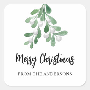 Personalised Merry Christmas Berries And Leaves Square Sticker
