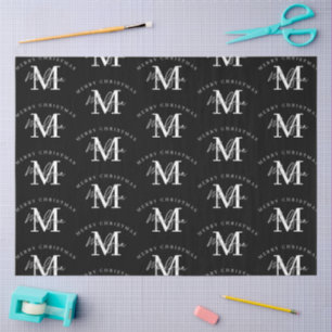 Personalised Merry Christmas Black White Monogram  Tissue Paper