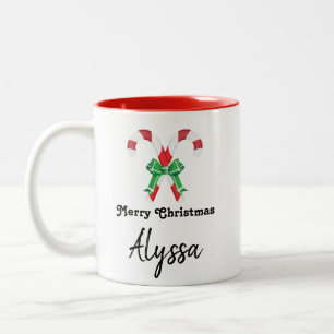 Personalised Merry Christmas Candy Cane Two-Tone Coffee Mug