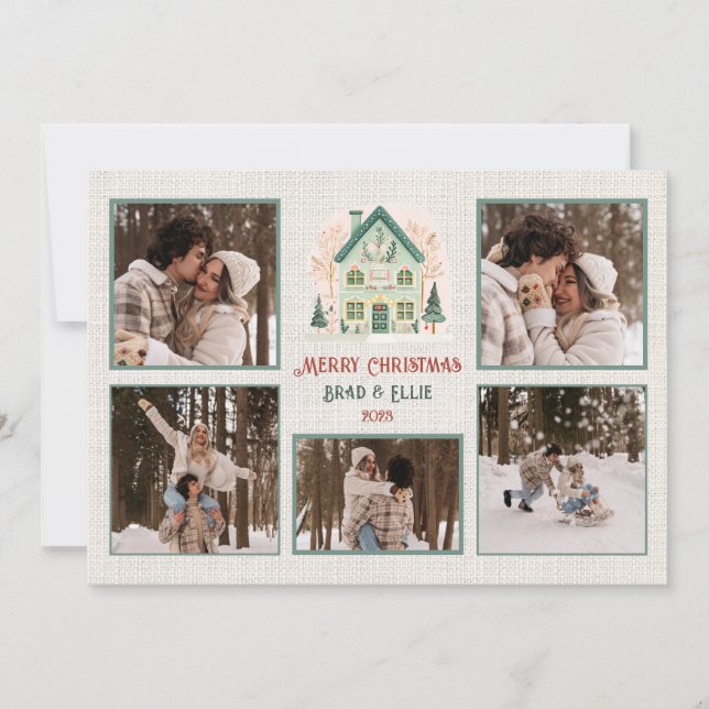 Personalised Merry Christmas Card with 6 Photos (Front)