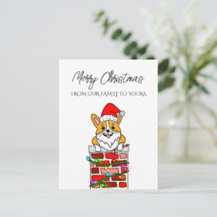 Personalised Merry Christmas Card with Santa Corgi