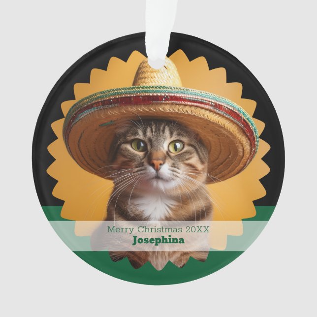 Personalised Merry Christmas Cat  Ornament (Front)