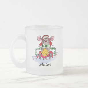 Personalised Merry Christmas Cheese Mouse Frosted Glass Coffee Mug