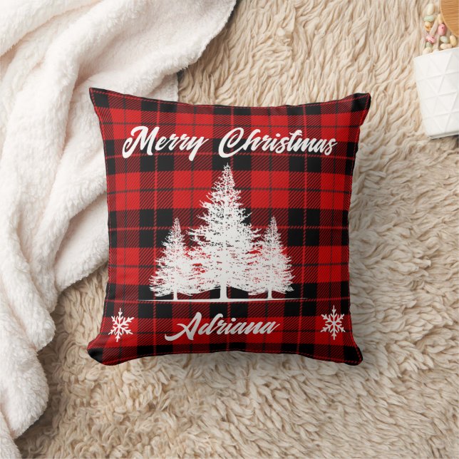 Personalised Merry Christmas Chequered Pillow (Blanket)