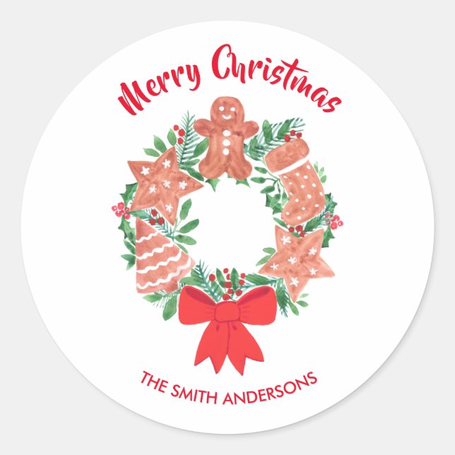 Personalised Merry Christmas Classic Round Sticker (Front)