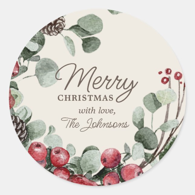 Personalised Merry Christmas Classic Round Sticker (Front)