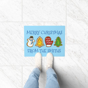 Personalised Merry Christmas Cookie Bell Tree Xmas Doormat