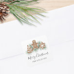 Personalised Merry Christmas Cookies Square Sticker<br><div class="desc">These festive Merry Christmas stickers are decorated with watercolor Christmas cookies and foliage.
Easily customisable.
Because we create our artwork you won't find this exact image from other designers.
Original Watercolor © Michele Davies.</div>