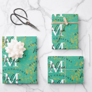 Personalised Merry Christmas Copper Monogram Wrapping Paper Sheet