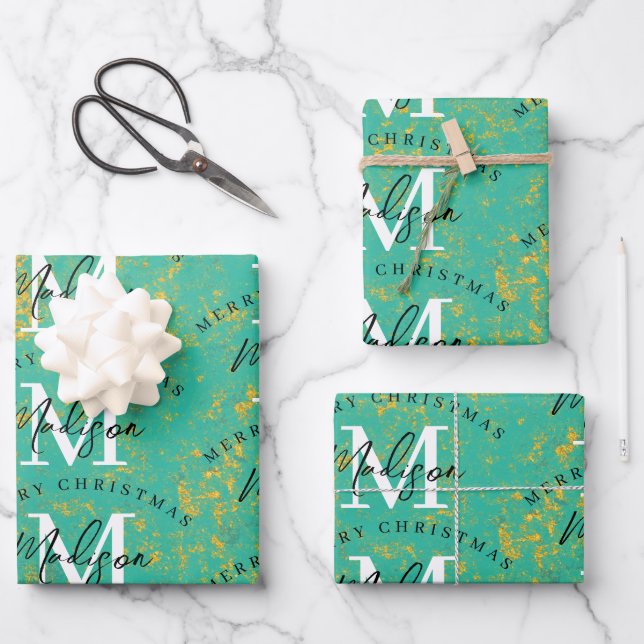 Personalised Merry Christmas Copper Monogram  Wrapping Paper Sheet (Front)