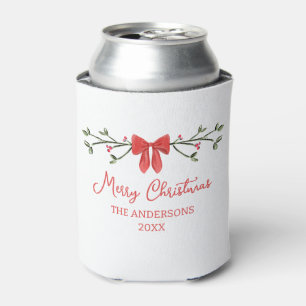 Personalised Merry Christmas Coquette Bow Trendy Can Cooler