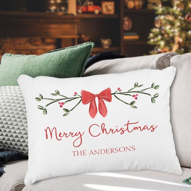 Personalised Merry Christmas Coquette Bow Trendy Decorative Cushion (Creator Uploaded)